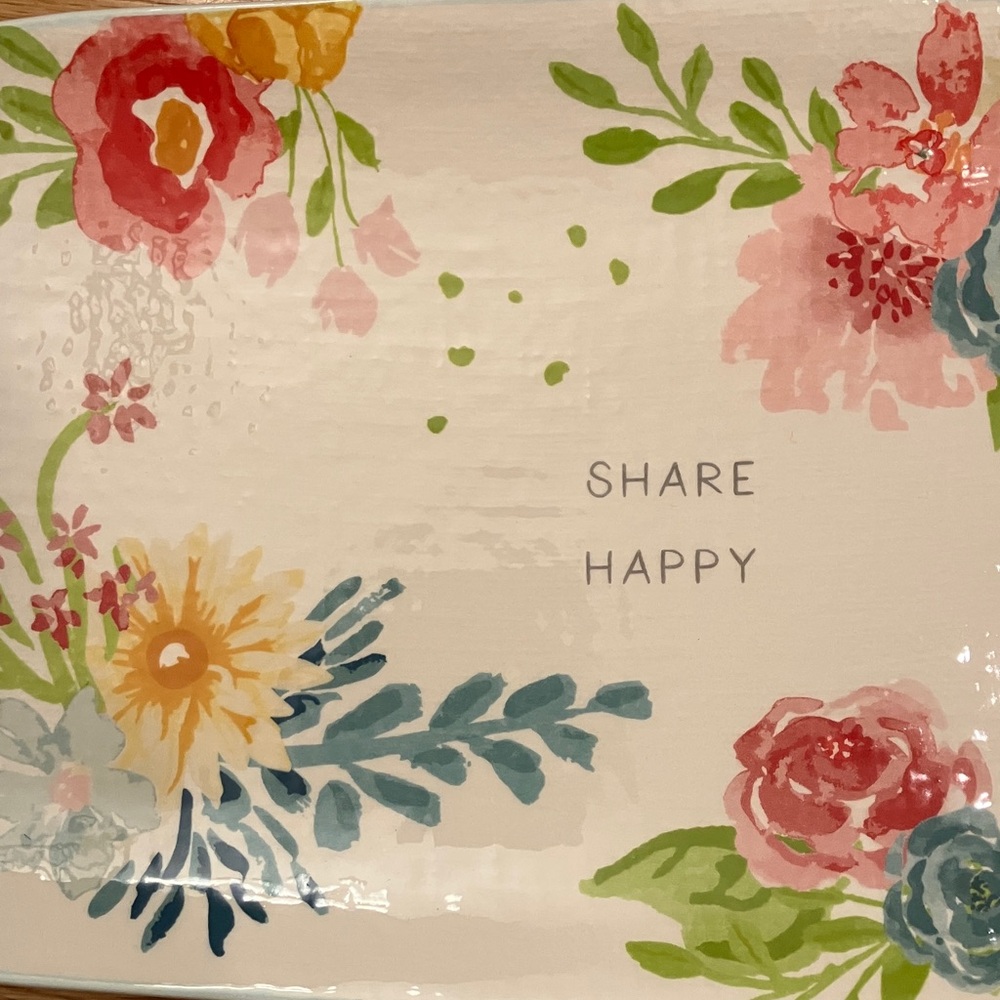 Mud Pie Floral‎ Serving plate 8 x 15 Share Happy NWT Entertain - Picture 3 of 9